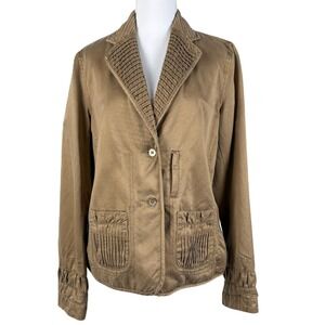 Blue Willis Denmark Blazer Jacket Womens M Brown Pleated Lapel Cotton Silk